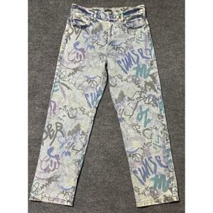 Wild Fable Jeans Women 14 Super High‎ Rise Straight Button Fly Graffiti Print